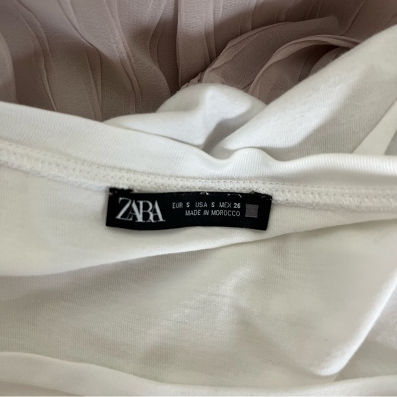 ZARA sz S White Short Sleeve Tee Light Pink Peplum Ruffle Bottom Frill - Picture 3 of 9